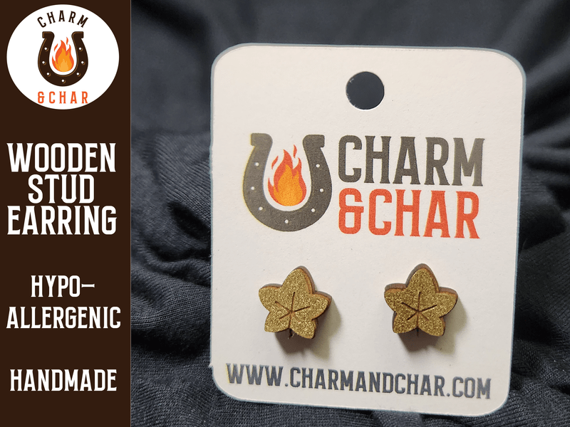 Maple Leaf Wood Stud Earrings - Autumn Fashion Earring - Stud Earring - Charm and Char