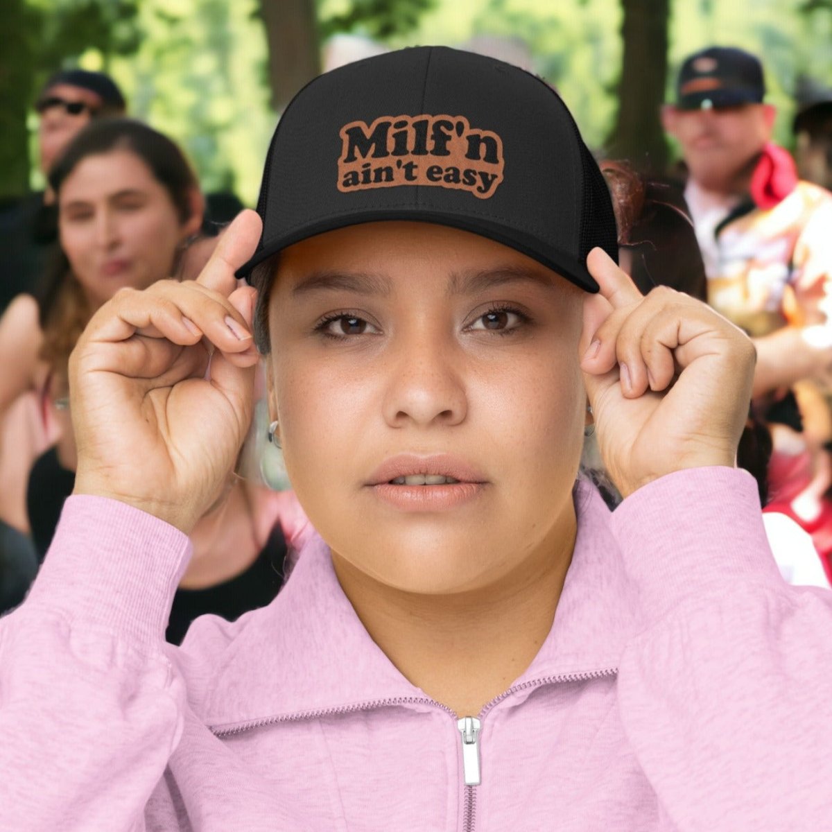 MILF'N Ain't Easy Leather Patch Trucker Hat - Trucker Hat - Charm and Char