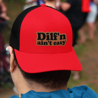 Thumbnail for DILF'N Ain't Easy Leather Patch Trucker Hat