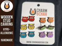 Thumbnail for Monster Wood Stud Earrings - Animal Fashion Earring - Stud Earring - Charm and Char