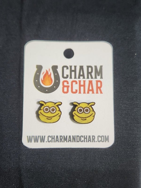 Monster Wood Stud Earrings - Animal Fashion Earring - Stud Earring - Charm and Char