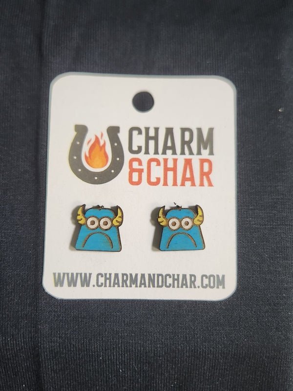 Monster Wood Stud Earrings - Animal Fashion Earring - Stud Earring - Charm and Char