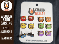 Thumbnail for Monster Wood Stud Earrings - Animal Fashion Earring - Stud Earring - Charm and Char