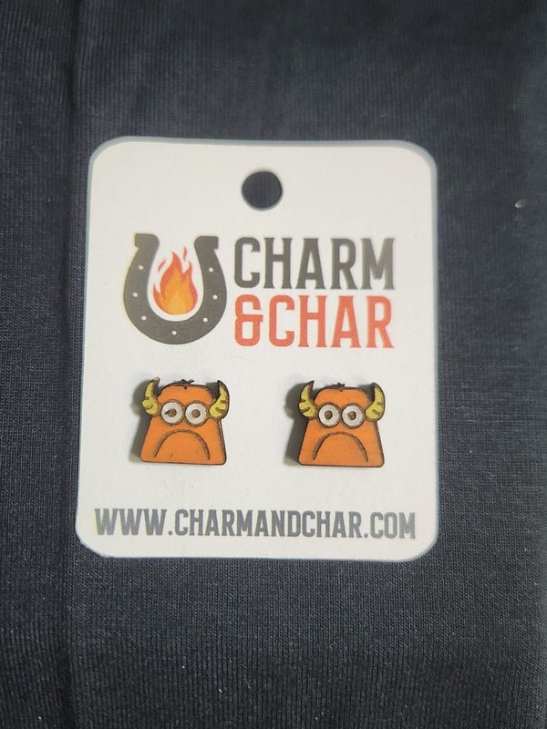 Monster Wood Stud Earrings - Animal Fashion Earring - Stud Earring - Charm and Char