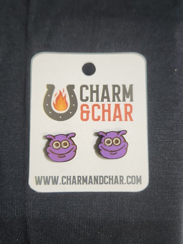 Monster Wood Stud Earrings - Animal Fashion Earring - Stud Earring - Charm and Char