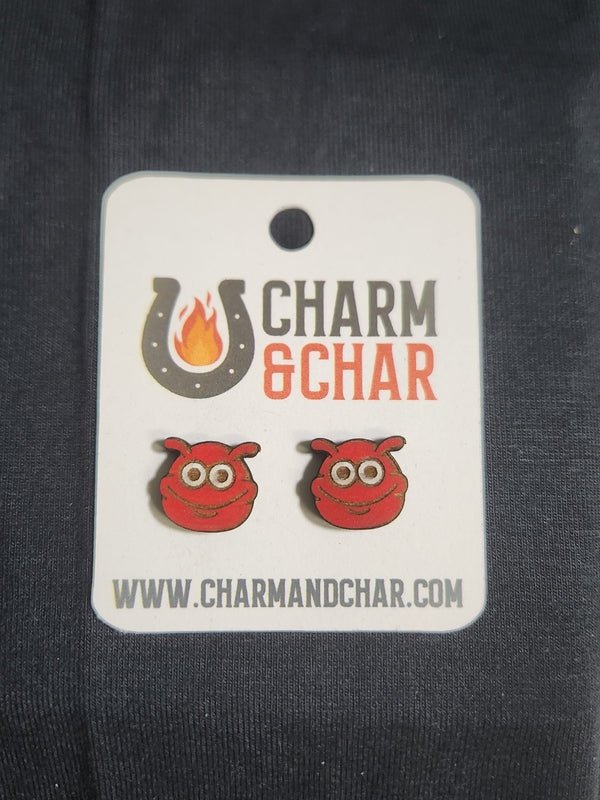 Monster Wood Stud Earrings - Animal Fashion Earring - Stud Earring - Charm and Char