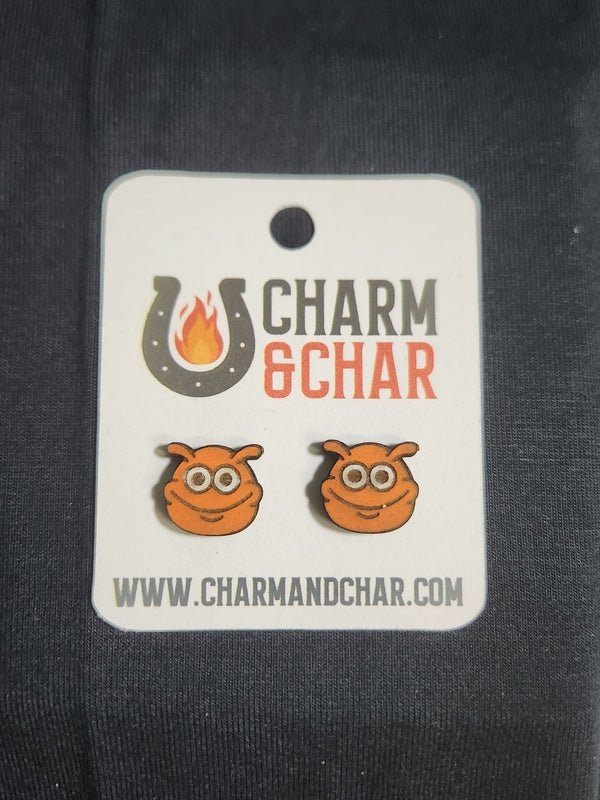 Monster Wood Stud Earrings - Animal Fashion Earring - Stud Earring - Charm and Char