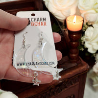 Thumbnail for Moon & Star Shimmer Earrings - Dangle Earring - Charm and Char