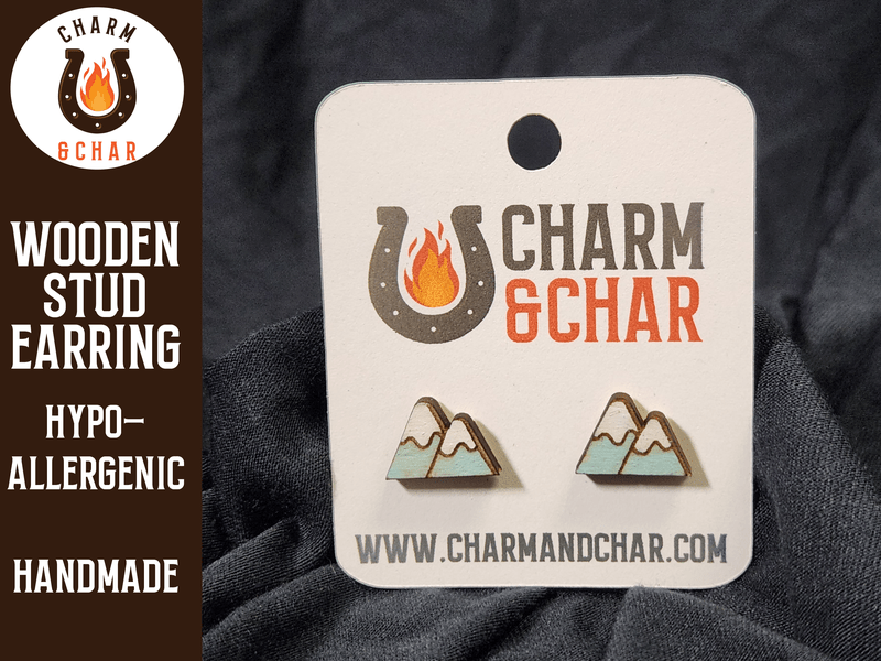 Mountains Wood Stud Earrings - Lifestyle Fashion Earring - Stud Earring - Charm and Char