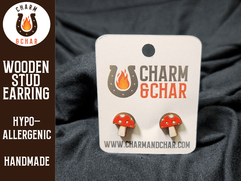 Mushroom Wood Stud Earrings - Nature Fashion Earring - Stud Earring - Charm and Char