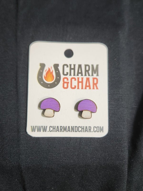 Mushroom Wood Stud Earrings - Outdoors Fashion Earring - Stud Earring - Charm and Char