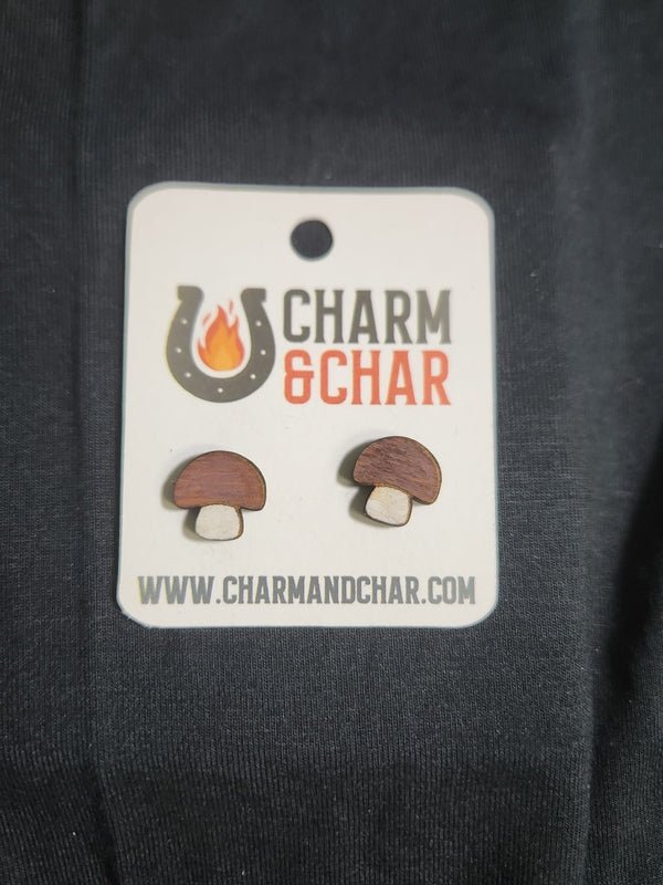 Mushroom Wood Stud Earrings - Outdoors Fashion Earring - Stud Earring - Charm and Char