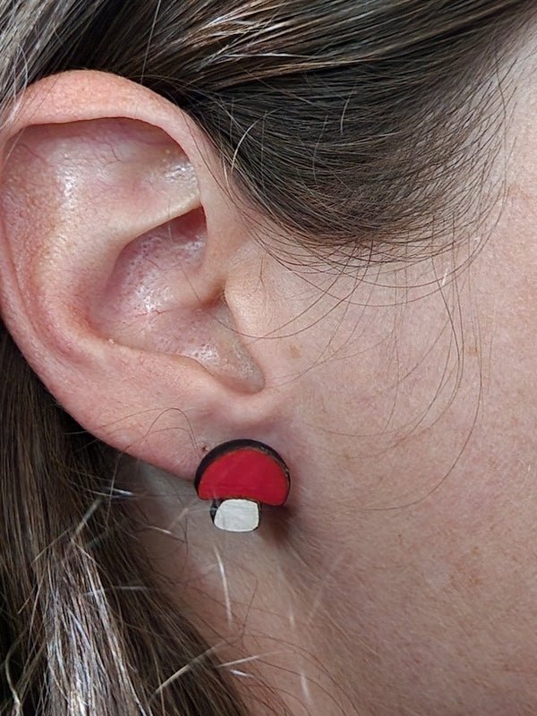 Mushroom Wood Stud Earrings - Outdoors Fashion Earring - Stud Earring - Charm and Char