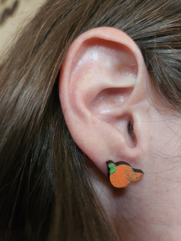 Oranges Wood Stud Earrings - Fruit Fashion Earring - Stud Earring - Charm and Char