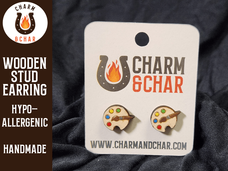 Paint Palette Wood Stud Earrings - Back to School Fashion Earring - Stud Earring - Charm and Char