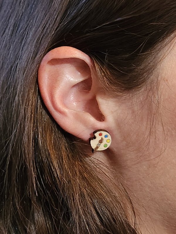 Paint Palette Wood Stud Earrings - Back to School Fashion Earring - Stud Earring - Charm and Char