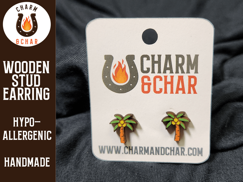 Palm Trees Wood Stud Earrings - Summer Fashion Earring - Stud Earring - Charm and Char