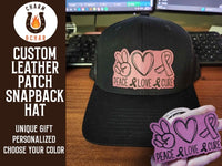 Thumbnail for Peace Love Cure Breast Cancer Awareness Leather Patch Trucker Hats - Classic Colors - Trucker Hat - Charm and Char