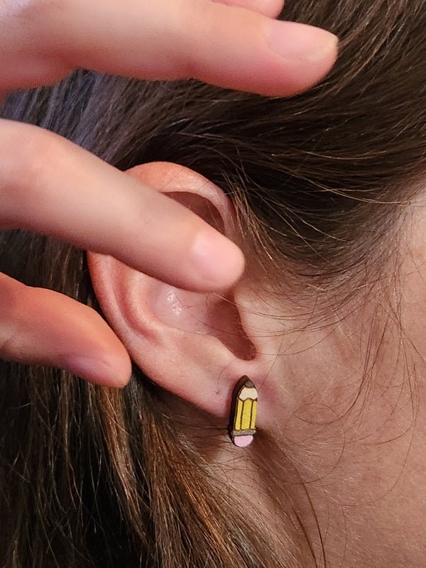 Pencil Wood Stud Earrings - Back to School Fashion Earring - Stud Earring - Charm and Char