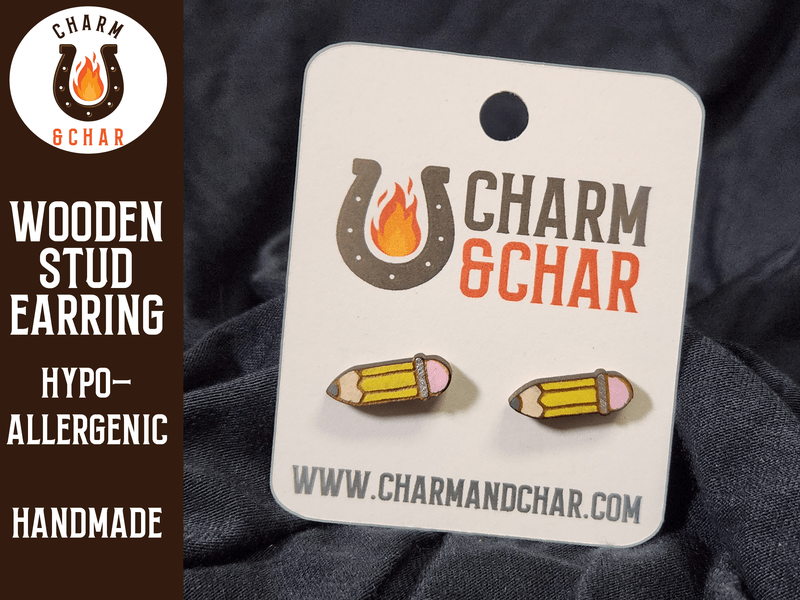 Pencil Wood Stud Earrings - Back to School Fashion Earring - Stud Earring - Charm and Char