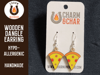 Thumbnail for Pepperoni Pizza Wood Dangle Earrings - Food Fashion Earring - Dangle Earring - Charm and Char