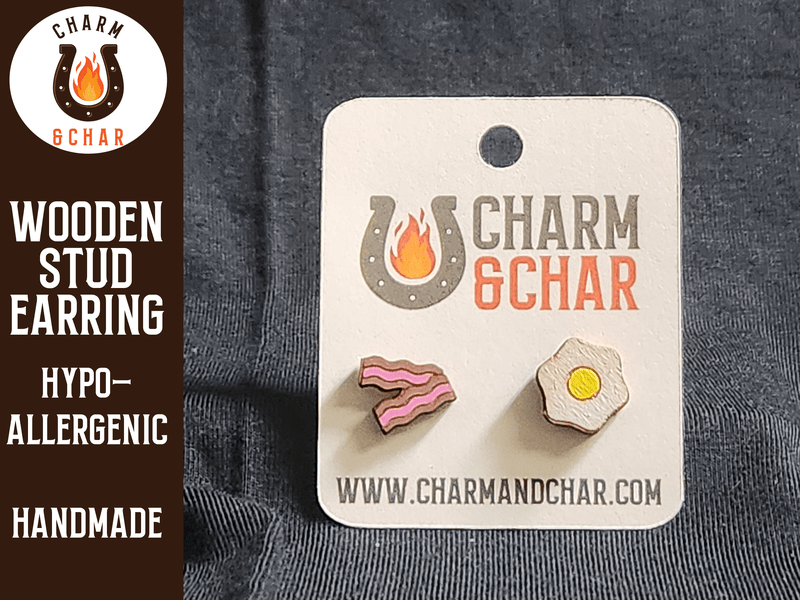 Perfect Match Wood Stud Earrings - Bacon and Eggs - Food Fashion Earring - Stud Earring - Charm and Char