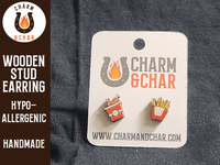 Thumbnail for Perfect Match Wood Stud Earrings - Chicken and Fries - Food Fashion Earring - Stud Earring - Charm and Char