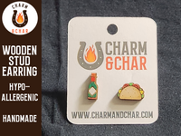 Thumbnail for Perfect Match Wood Stud Earrings - Taco and Hot Sauce - Food Fashion Earring