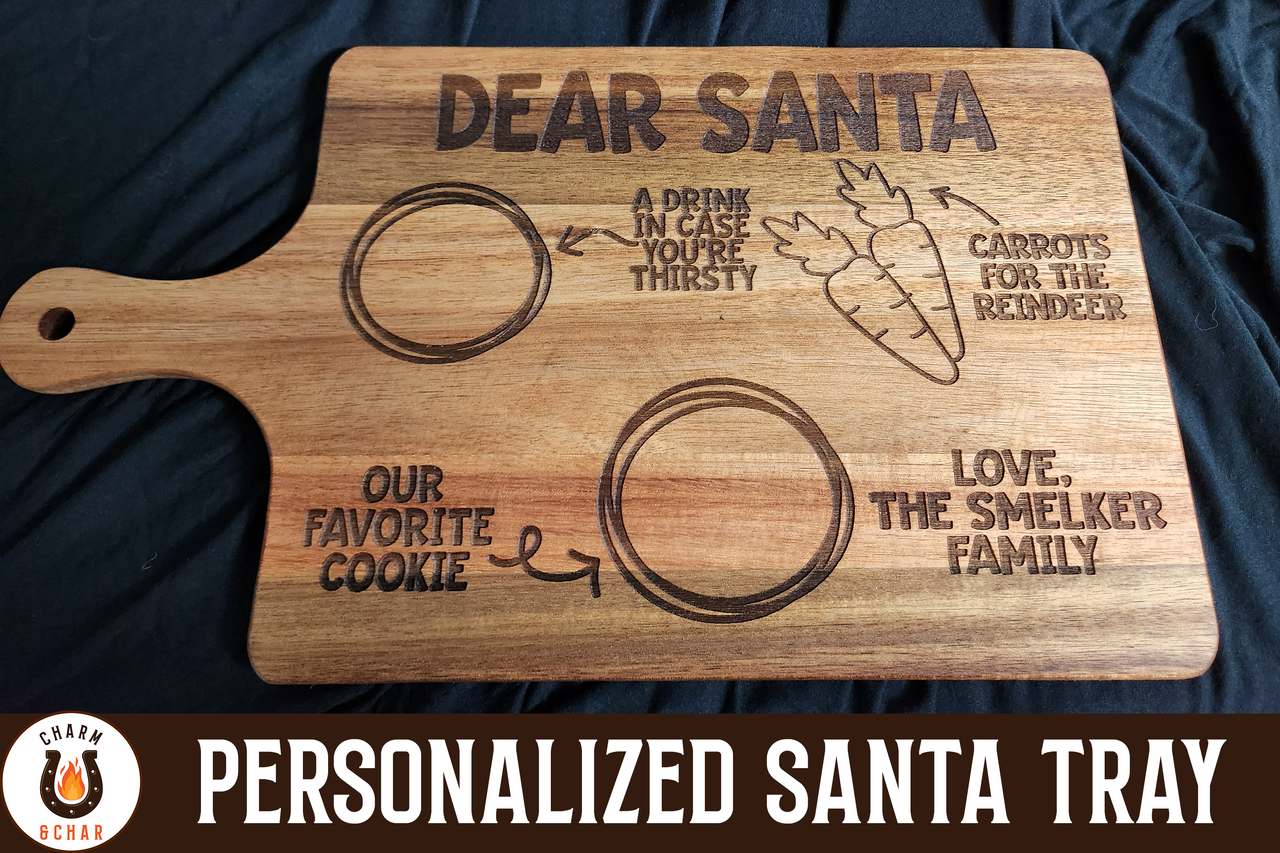 Personalized Santa Tray - Engraved Acacia Wood Christmas Serving Platter