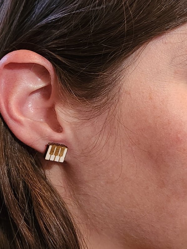 Piano Wood Stud Earrings - Music Fashion Earring - Stud Earring - Charm and Char