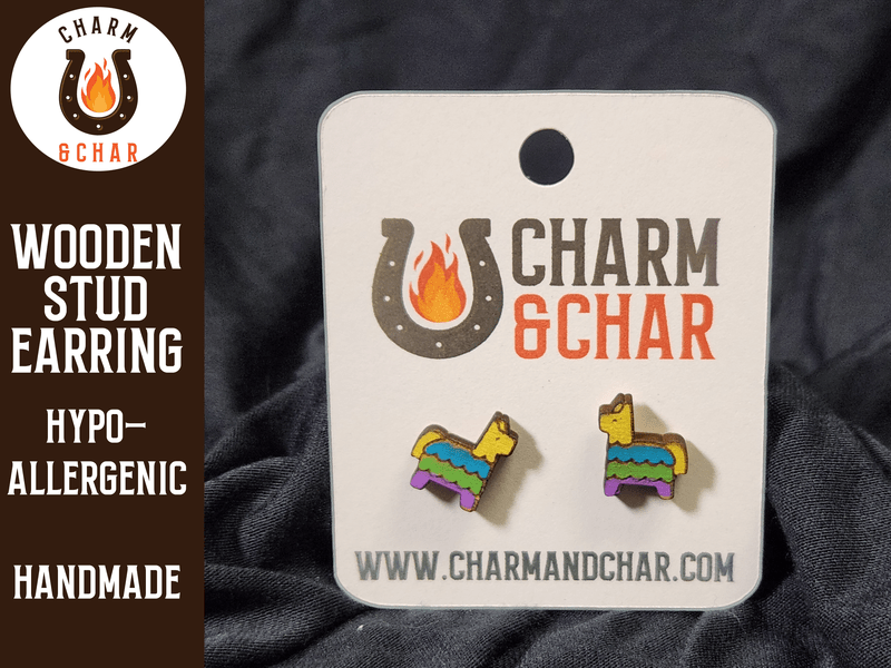 Pinata Wood Stud Earrings - Lifestyle Fashion Earring - Stud Earring - Charm and Char