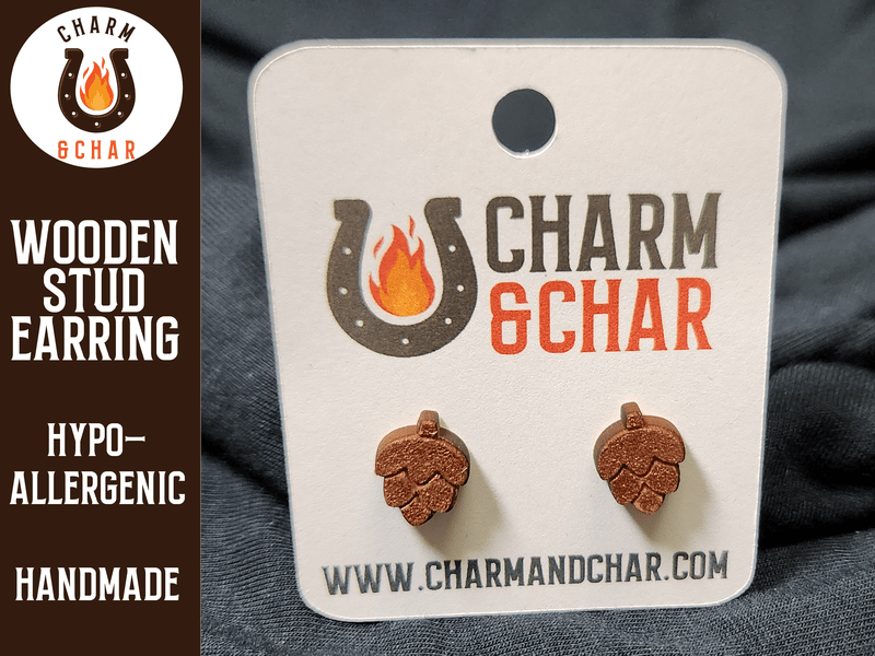 Pinecone Wood Stud Earrings - Fall Fashion Earring - Autumn Season Accessory - Stud Earring - Charm and Char