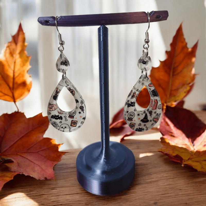 Pink Halloween Acrylic Dangle Earrings - Unique Hand Designed Jewelry - Dangle Earring - Charm and Char