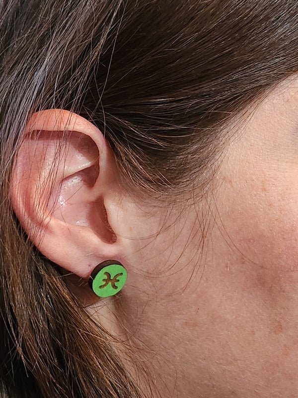 Pisces Wood Stud Earrings - Zodiac Fashion Earring - Stud Earring - Charm and Char