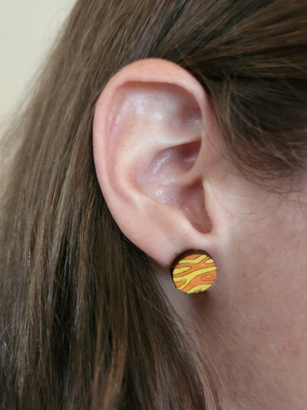 Planet Wood Stud Earrings - Astronomy Fashion Earring - Stud Earring - Charm and Char