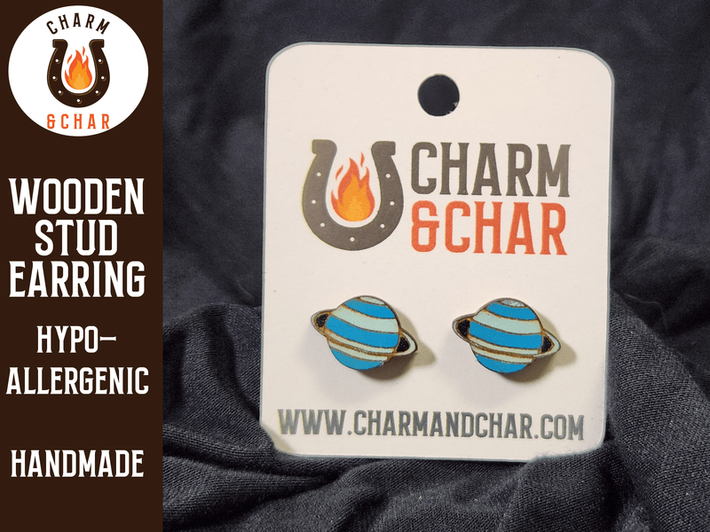 Planet Wood Stud Earrings - Astronomy Fashion Earring - Stud Earring - Charm and Char
