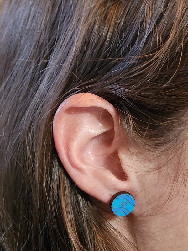 Planet Wood Stud Earrings - Astronomy Fashion Earring - Stud Earring - Charm and Char