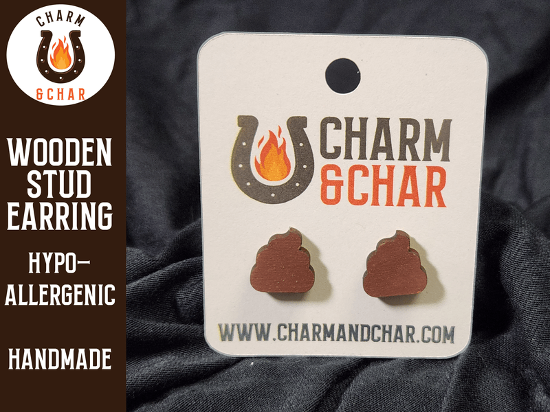 Poop Wood Stud Earrings - Funny Fashion Earring - Stud Earring - Charm and Char