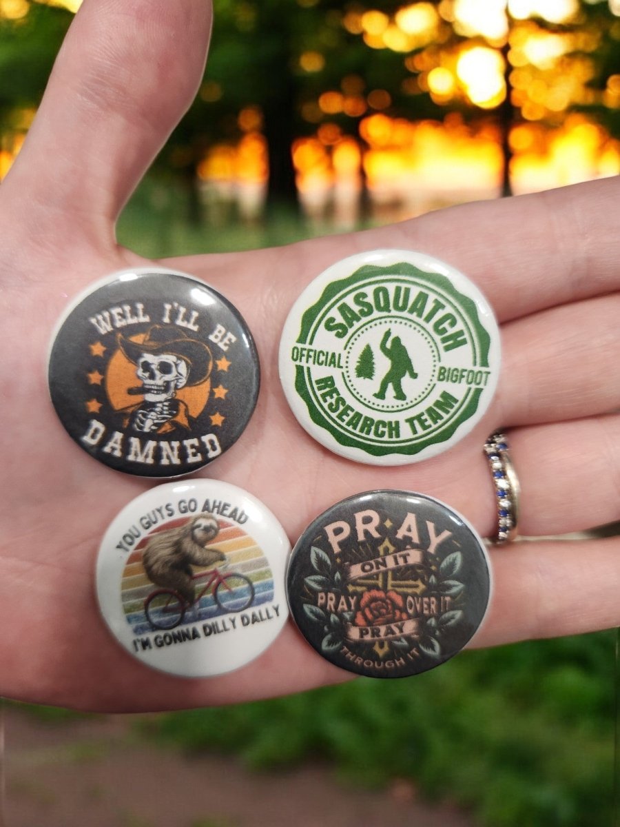 Pray On It, Pray Over It, Pray Through It - 1.25" Pin - Back Button | Inspirational Faith Statement - Button - Charm and Char