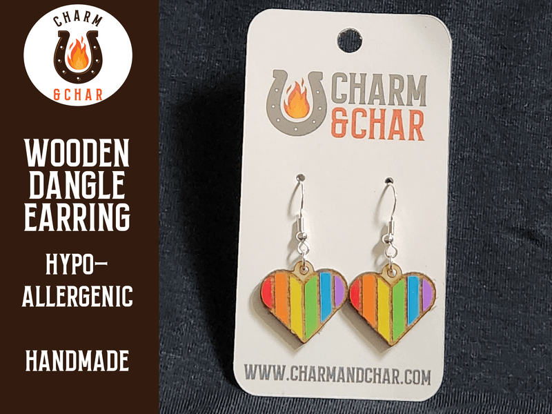 Pride Heart Wood Dangle Earrings - Lifestyle Fashion Earring - Dangle Earring - Charm and Char