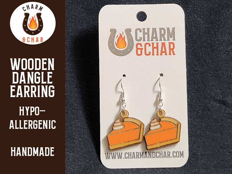 Pumpkin Pie Wood Dangle Earrings - Thanksgiving Fashion Earring - Dangle Earring - Charm and Char