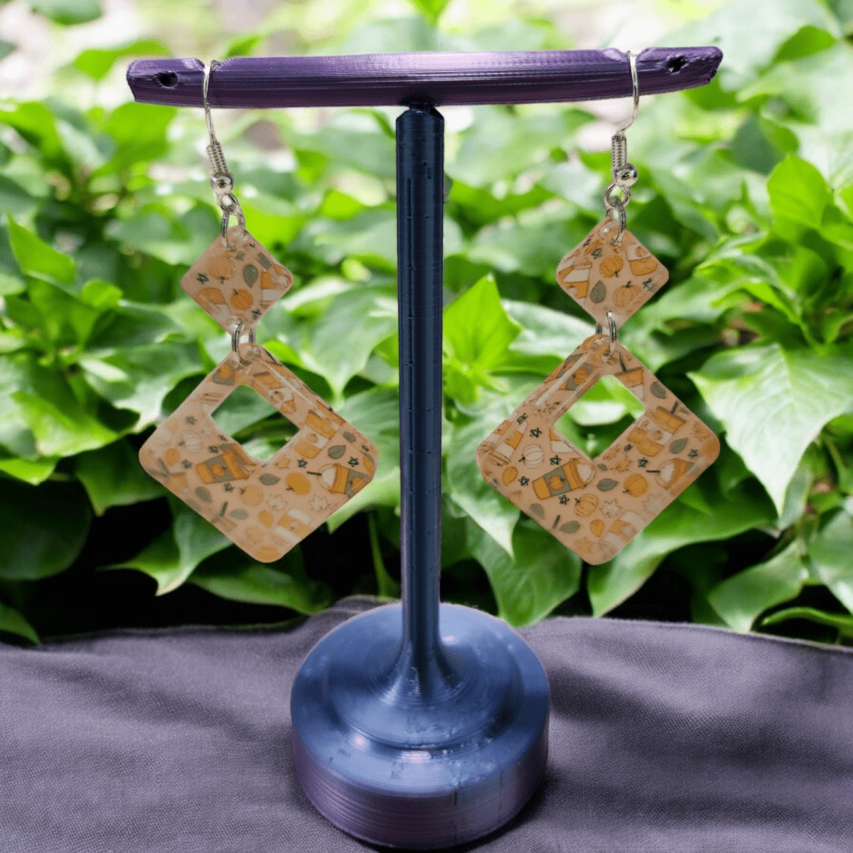 Pumpkin Spice Acrylic Dangle Earrings - Hand Designed Fall Fashion - Dangle Earring - Charm and Char