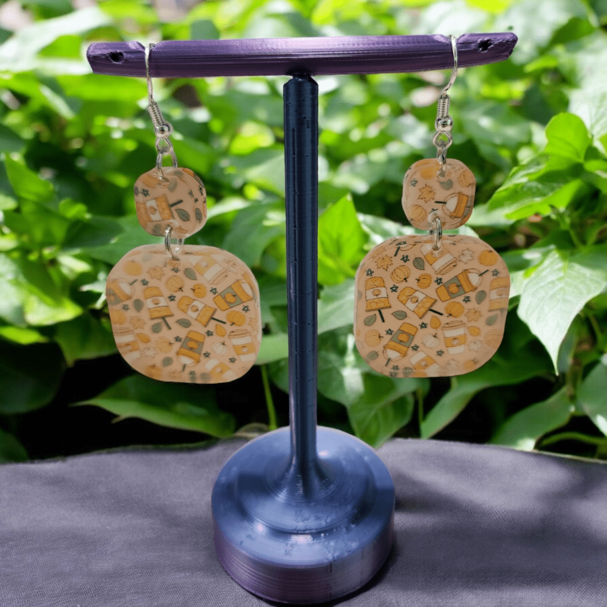 Pumpkin Spice Acrylic Dangle Earrings - Hand Designed Fall Fashion - Dangle Earring - Charm and Char