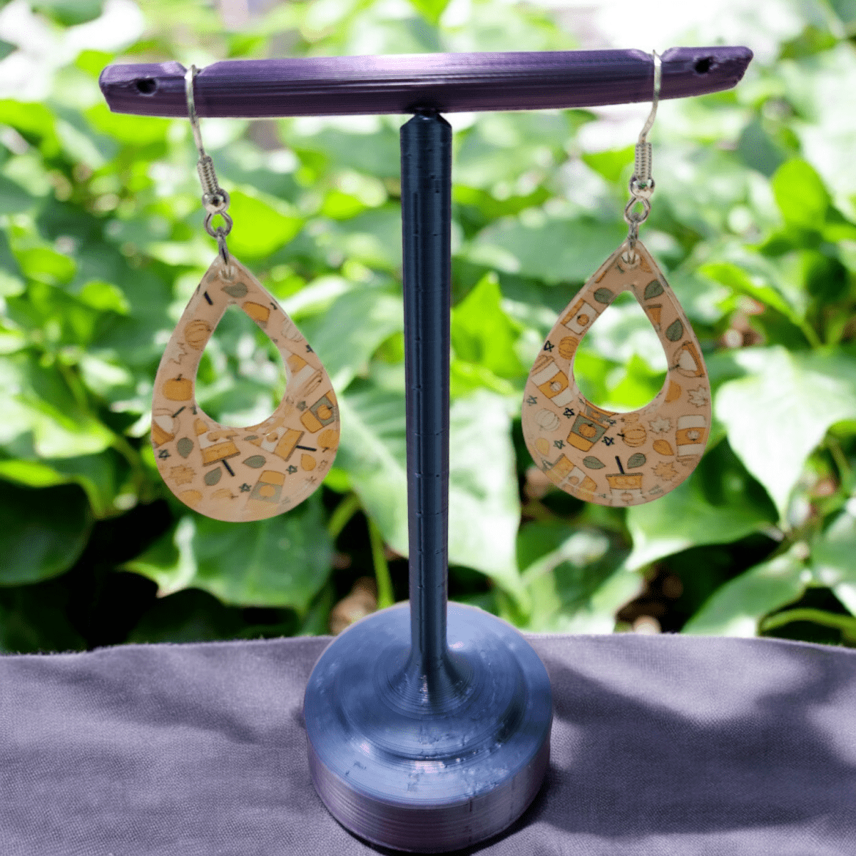 Pumpkin Spice Acrylic Dangle Earrings - Hand Designed Fall Fashion - Dangle Earring - Charm and Char