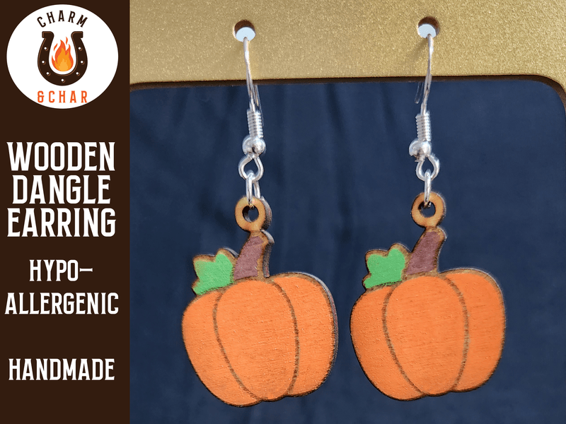 Pumpkin Wood Dangle Earrings - Autumn Fashion Earring - Dangle Earring - Charm and Char