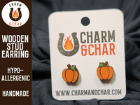 Thumbnail for Pumpkin Wood Stud Earrings - Autumn Fashion Earring - Stud Earring - Charm and Char