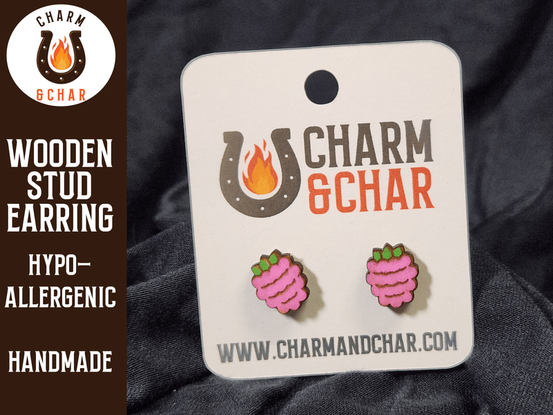 Raspberry Wood Stud Earrings - Fruit Fashion Earring - Stud Earring - Charm and Char