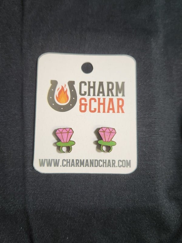 Ring Pop Wood Stud Earrings - Candy Fashion Earring - Stud Earring - Charm and Char