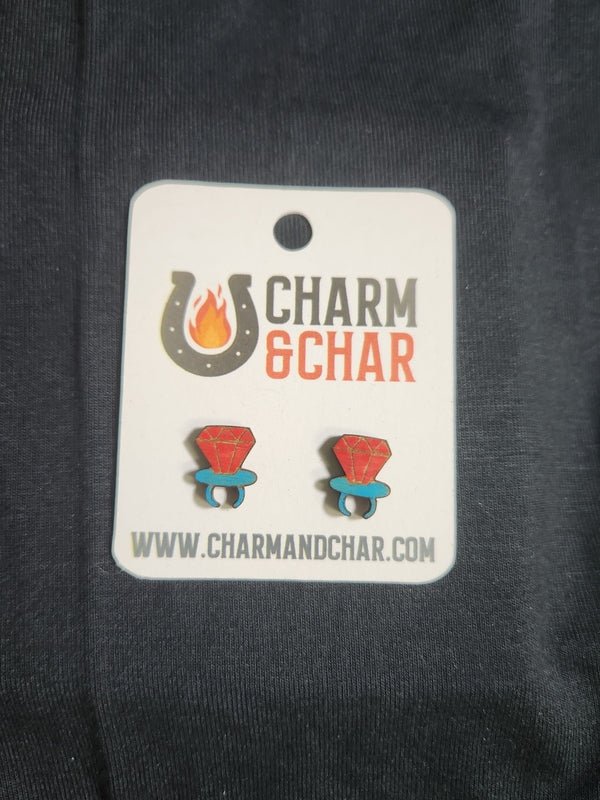 Ring Pop Wood Stud Earrings - Candy Fashion Earring - Stud Earring - Charm and Char