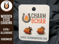 Thumbnail for Roasted Turkey Wood Stud Earrings - Thanksgiving Fashion Earring - Stud Earring - Charm and Char